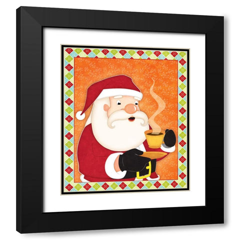 Santa with Hot Chocolate Black Modern Wood Framed Art Print with Double Matting by Josefina