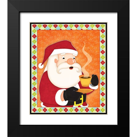 Santa with Hot Chocolate Black Modern Wood Framed Art Print with Double Matting by Josefina