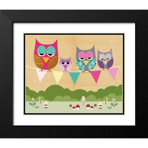 Flag Banner Owls Black Modern Wood Framed Art Print with Double Matting by Schoen, Claudia
