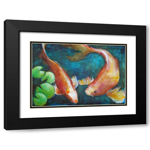 Two Red Fish Black Modern Wood Framed Art Print with Double Matting by Hoffman, Kate