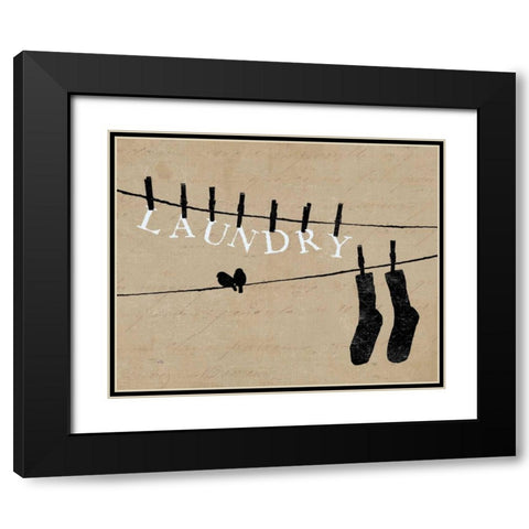 Birds on a Wire - Laundry Black Modern Wood Framed Art Print with Double Matting by Pelletier, Alain