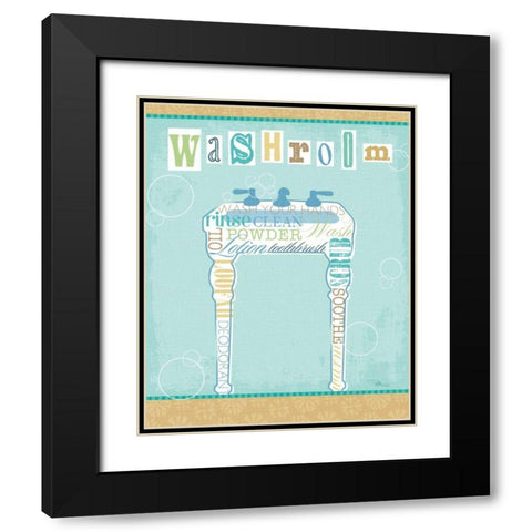 Bathroom Words Sink II Black Modern Wood Framed Art Print with Double Matting by Pela Studio
