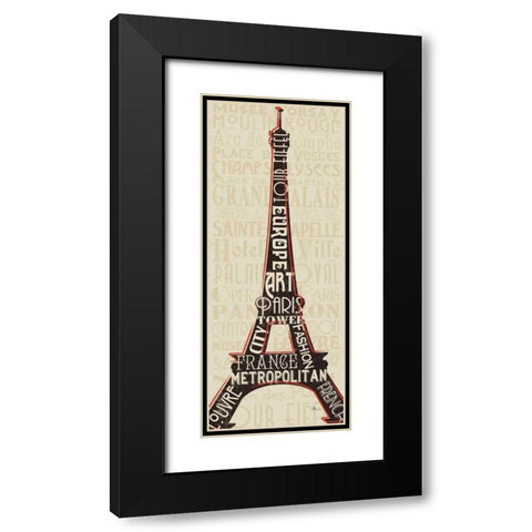 Paris City Words I Black Modern Wood Framed Art Print with Double Matting by Pela Studio