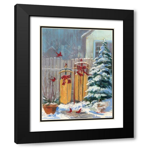 December Sleds Black Modern Wood Framed Art Print with Double Matting by Rowan, Carol