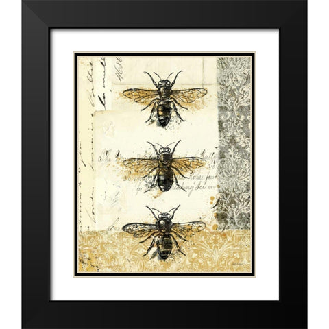 Golden Bees n Butterflies No 1 Black Modern Wood Framed Art Print with Double Matting by Pertiet, Katie