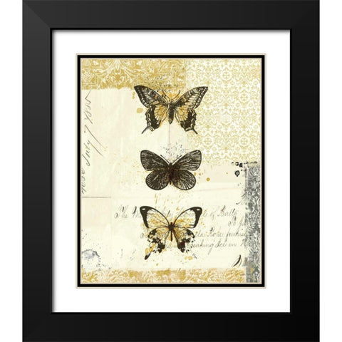 Golden Bees n Butterflies No 2 Black Modern Wood Framed Art Print with Double Matting by Pertiet, Katie