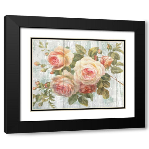 Vintage Roses on Driftwood Black Modern Wood Framed Art Print with Double Matting by Nai, Danhui