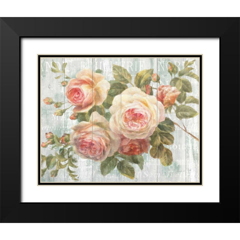 Vintage Roses on Driftwood Black Modern Wood Framed Art Print with Double Matting by Nai, Danhui