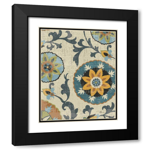 Persian Patchwork Blue Brown Tile I Black Modern Wood Framed Art Print with Double Matting by Pela Studio