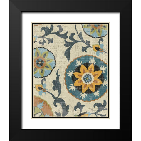 Persian Patchwork Blue Brown Tile I Black Modern Wood Framed Art Print with Double Matting by Pela Studio