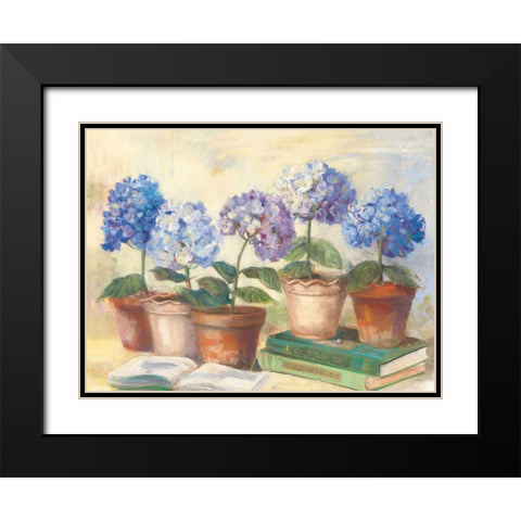 Gardeners Hydrangeas Black Modern Wood Framed Art Print with Double Matting by Rowan, Carol