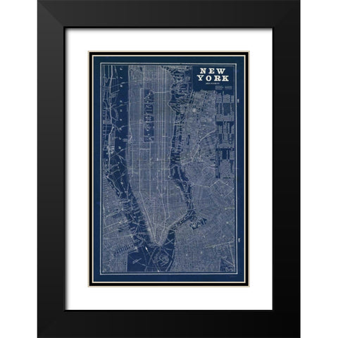 Blueprint Map New York Black Modern Wood Framed Art Print with Double Matting by Schlabach, Sue