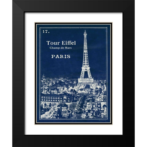 Blueprint Eiffel Tower Black Modern Wood Framed Art Print with Double Matting by Schlabach, Sue