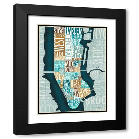 Manhattan Map Blue Brown  Black Modern Wood Framed Art Print with Double Matting by Mullan, Michael