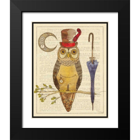 Steampunk Owl I Black Modern Wood Framed Art Print with Double Matting by DeNeige, Elyse
