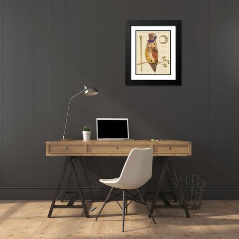 Steampunk Owl II Black Modern Wood Framed Art Print with Double Matting by DeNeige, Elyse