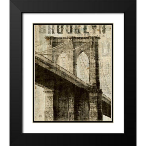 Vintage NY Brooklyn Bridge Black Modern Wood Framed Art Print with Double Matting by Mullan, Michael