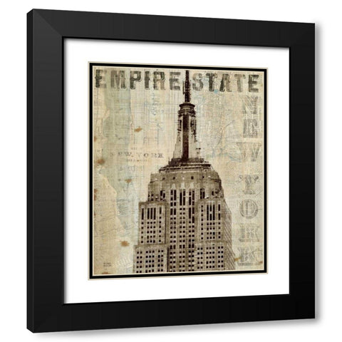 Vintage NY Empire State Building Black Modern Wood Framed Art Print with Double Matting by Mullan, Michael