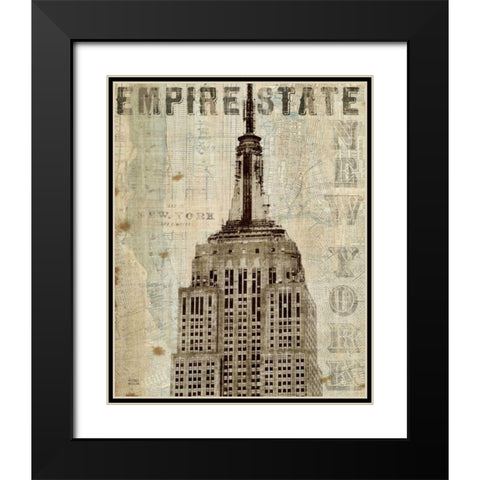 Vintage NY Empire State Building Black Modern Wood Framed Art Print with Double Matting by Mullan, Michael