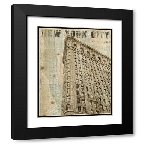 Vintage NY Flat Iron Black Modern Wood Framed Art Print with Double Matting by Mullan, Michael