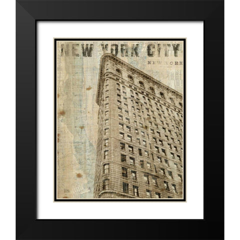 Vintage NY Flat Iron Black Modern Wood Framed Art Print with Double Matting by Mullan, Michael