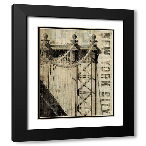 Vintage NY Manhattan Bridge Black Modern Wood Framed Art Print with Double Matting by Mullan, Michael