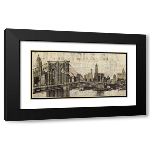 Vintage NY Brooklyn Bridge Skyline Black Modern Wood Framed Art Print with Double Matting by Mullan, Michael
