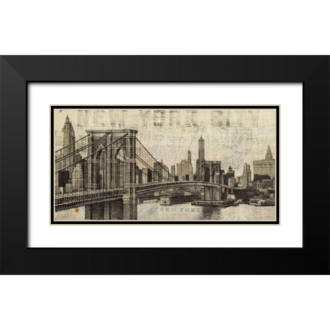 Vintage NY Brooklyn Bridge Skyline Black Modern Wood Framed Art Print with Double Matting by Mullan, Michael