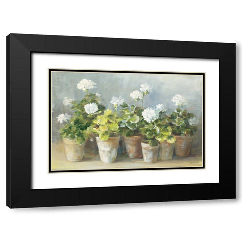 White Geraniums Black Modern Wood Framed Art Print with Double Matting by Nai, Danhui