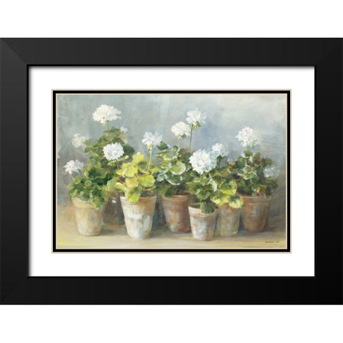 White Geraniums Black Modern Wood Framed Art Print with Double Matting by Nai, Danhui