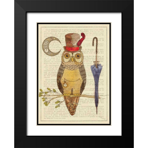 Steampunk Owl I Black Modern Wood Framed Art Print with Double Matting by DeNeige, Elyse