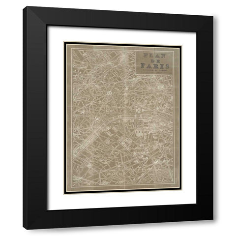 Blueprint Map Paris Taupe Black Modern Wood Framed Art Print with Double Matting by Schlabach, Sue