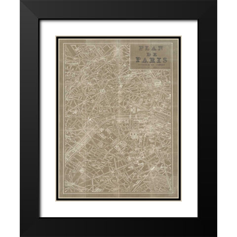 Blueprint Map Paris Taupe Black Modern Wood Framed Art Print with Double Matting by Schlabach, Sue