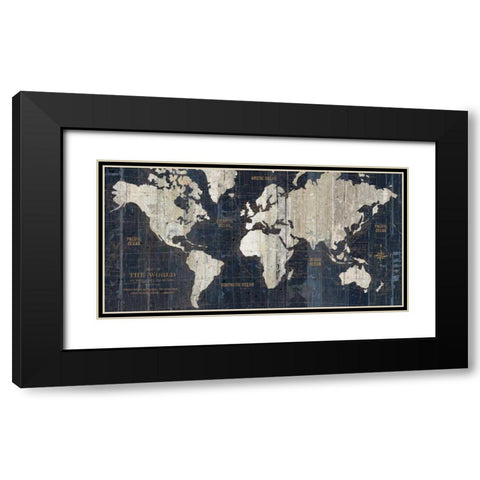 Old World Map Blue Black Modern Wood Framed Art Print with Double Matting by Wild Apple Portfolio