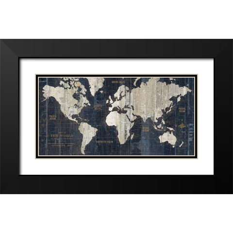 Old World Map Blue Black Modern Wood Framed Art Print with Double Matting by Wild Apple Portfolio