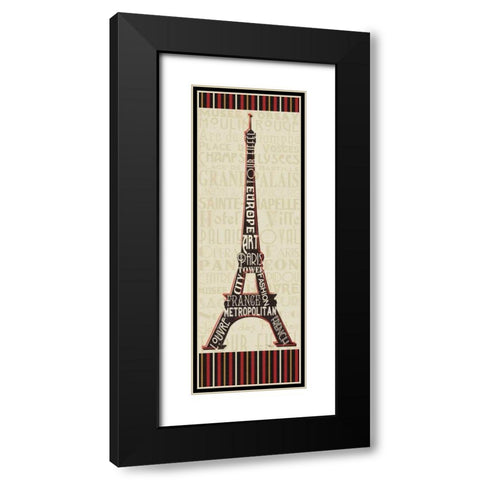 Paris City Words I Border Black Modern Wood Framed Art Print with Double Matting by Pela Studio