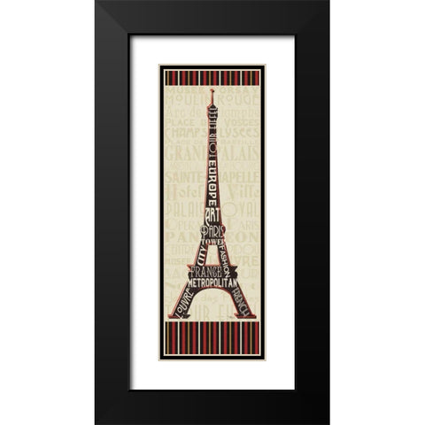 Paris City Words I Border Black Modern Wood Framed Art Print with Double Matting by Pela Studio