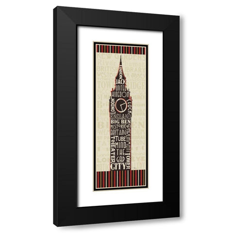 London City Words II Border Black Modern Wood Framed Art Print with Double Matting by Pela Studio