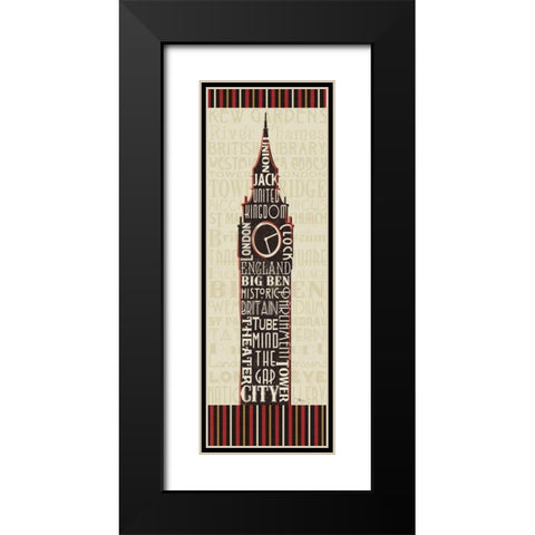 London City Words II Border Black Modern Wood Framed Art Print with Double Matting by Pela Studio