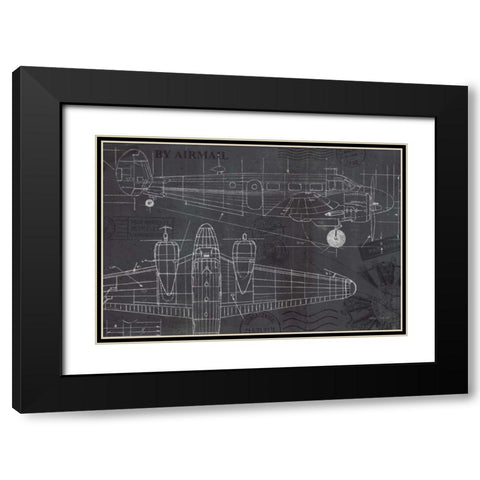 Plane Blueprint I Black Modern Wood Framed Art Print with Double Matting by Fabiano, Marco