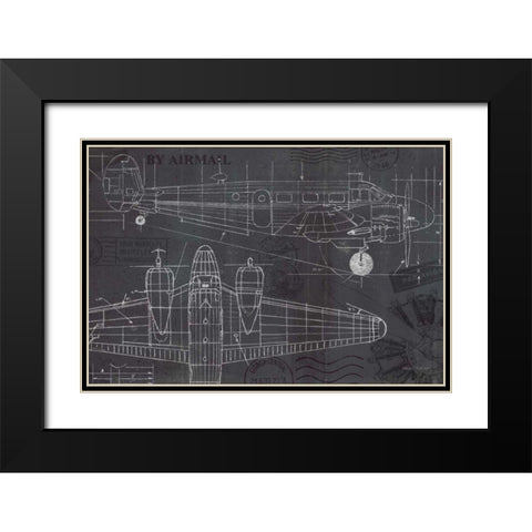 Plane Blueprint I Black Modern Wood Framed Art Print with Double Matting by Fabiano, Marco