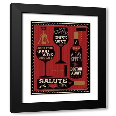 Wine Words II Black Modern Wood Framed Art Print with Double Matting by Pela Studio