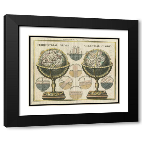 Antique Globes Black Modern Wood Framed Art Print with Double Matting by Wild Apple Portfolio