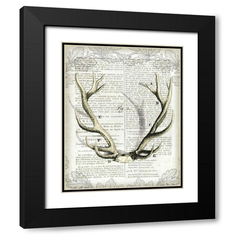 Regal Antlers on Newsprint I Black Modern Wood Framed Art Print with Double Matting by Schlabach, Sue