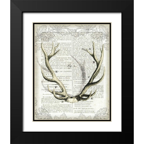 Regal Antlers on Newsprint I Black Modern Wood Framed Art Print with Double Matting by Schlabach, Sue