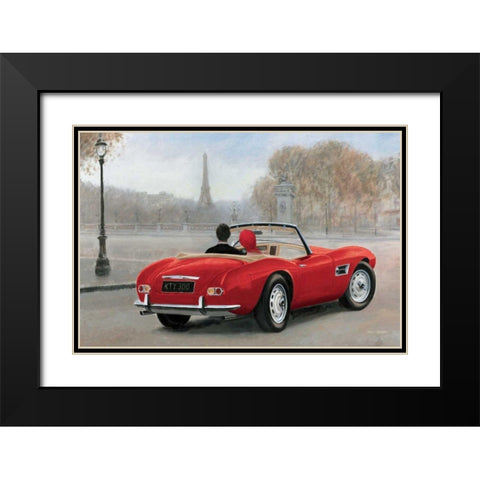 A Ride in Paris III Red Car Black Modern Wood Framed Art Print with Double Matting by Fabiano, Marco