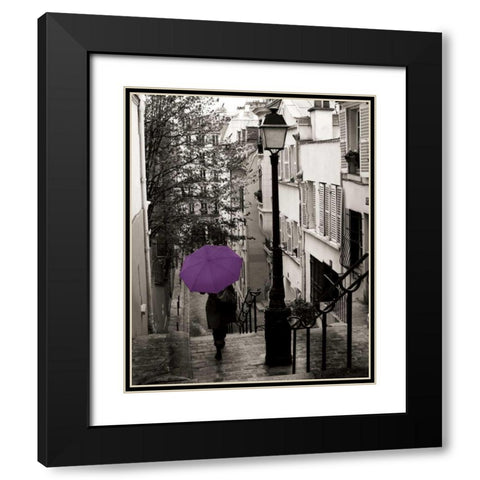 Paris Stroll II Purple Umbrella Black Modern Wood Framed Art Print with Double Matting by Schlabach, Sue