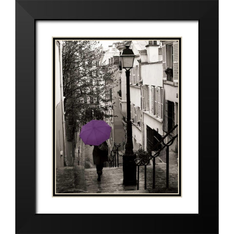 Paris Stroll II Purple Umbrella Black Modern Wood Framed Art Print with Double Matting by Schlabach, Sue