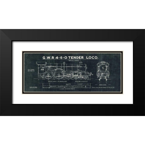 Train Blueprint III Black Black Modern Wood Framed Art Print with Double Matting by Wild Apple Portfolio