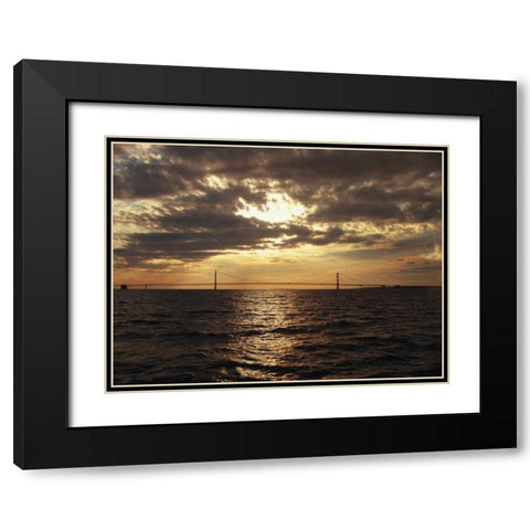 Mackinac Bridge Sunset Black Modern Wood Framed Art Print with Double Matting by Marshall, Laura
